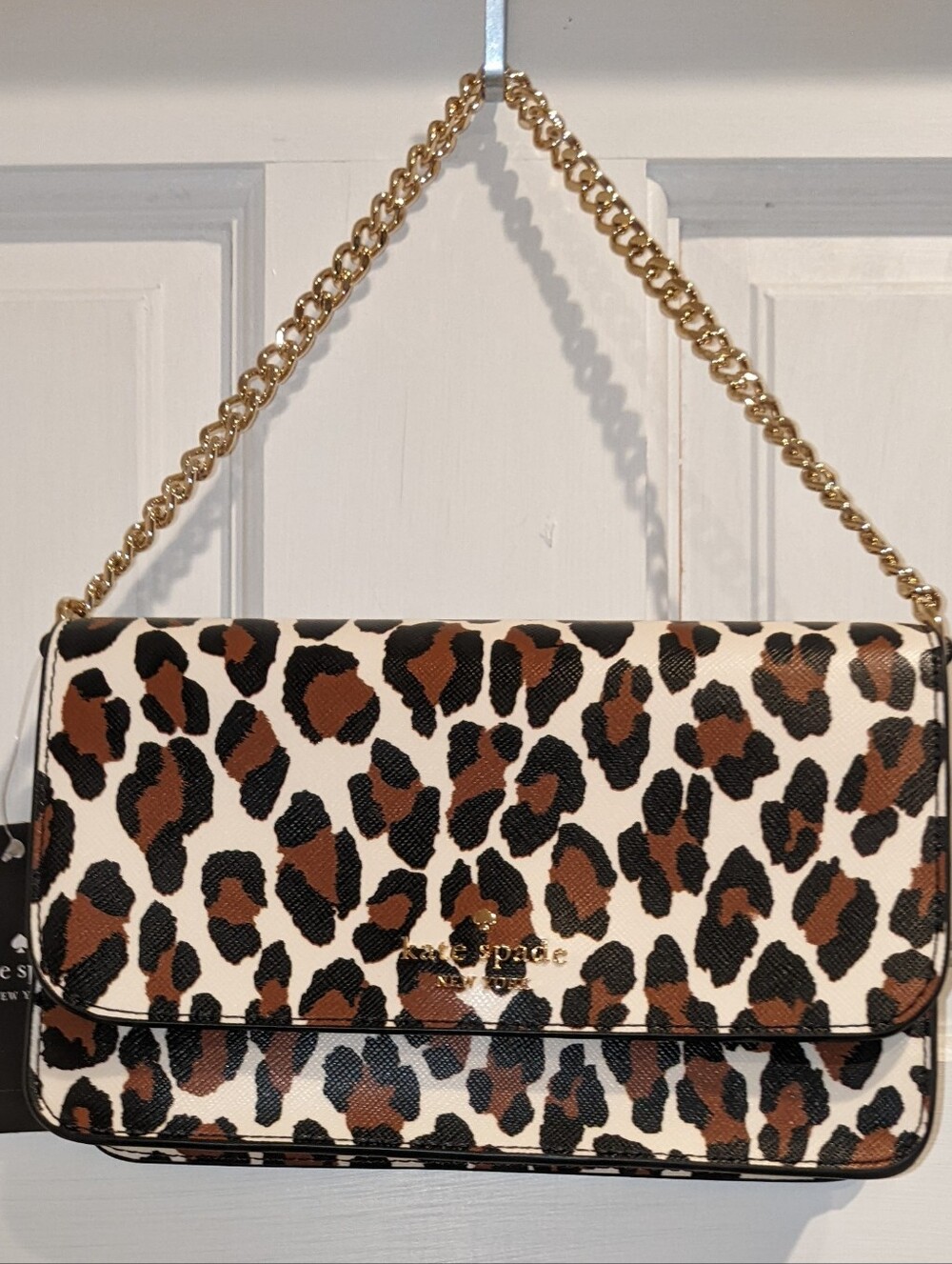 Kate Spade Leopard Print Purse With Chain Strap And Detachable Crossbody Strap